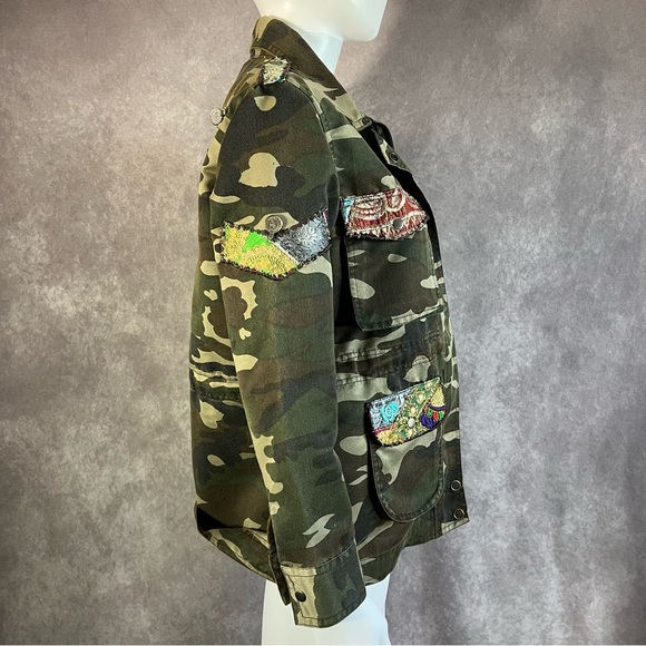 Beautiful Stories Camo Utility Jacket Sz Small Colorful Embroidered Embellished - Picture 4 of 11